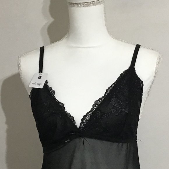 Womens Black Size Large Lacey Chemise & G-String Set Rene Rofe Sexy Slinky - Picture 5 of 7